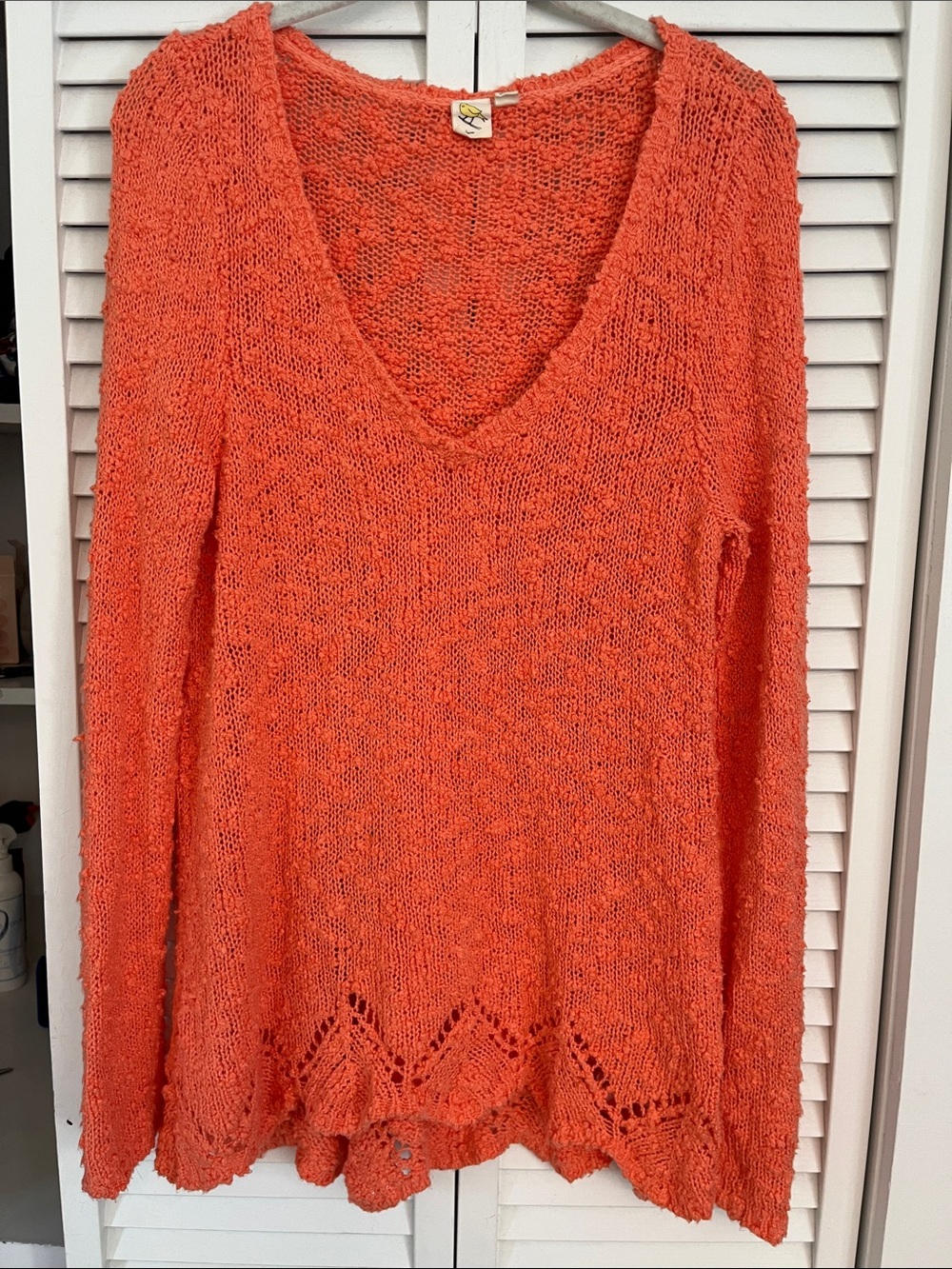Anthropologie Sparrow Orange Open Knit Pullover V Neckline